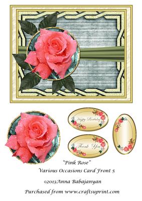Pink Rose Various Occasions Card Front 5