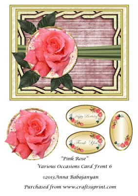 Pink Rose Various Occasions Card Front 6