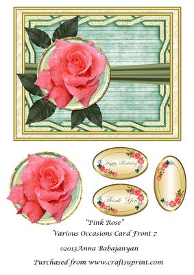 Pink Rose Various Occasions Card Front 7