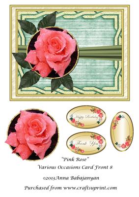 Pink Rose Various Occasions Card Front 8