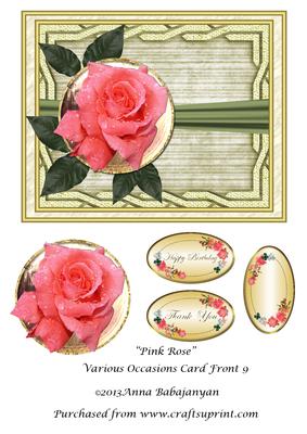 Pink Rose Various Occasions Card Front 9