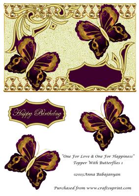 One for Love & One for Happiness Topper with Butterflies 1
