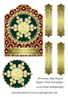 Christmas Tag Shaped Topper with Snowflake 1