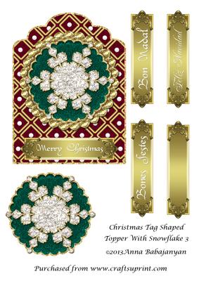 Christmas Tag Shaped Topper with Snowflake 3