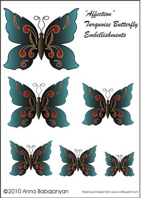 Affection Turquoise Butterfly Embellishments