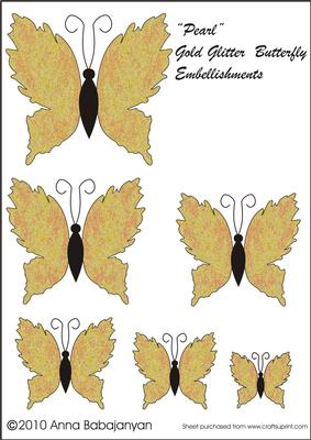 Pearl Gold Glitter Butterfly Embellishments