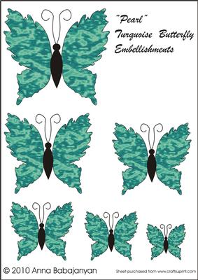 Pearl Turquoise Butterfly Embellishments