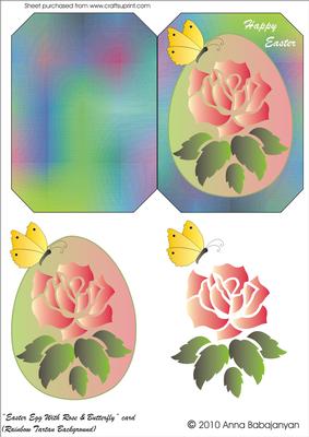 Easter Egg with Rose & Butterfly Card ( Rainbow Tartan Background)
