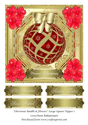 Christmas Bauble & Flowers Large Square Topper 1