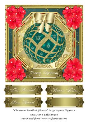Christmas Bauble & Flowers Large Square Topper 2