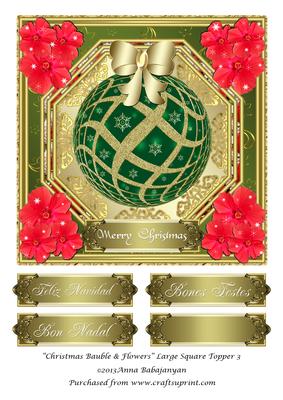 Christmas Bauble & Flowers Large Square Topper 3