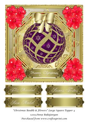 Christmas Bauble & Flowers Large Square Topper 4