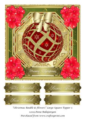 Christmas Bauble & Flowers Large Square Topper 5