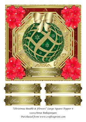 Christmas Bauble & Flowers Large Square Topper 6