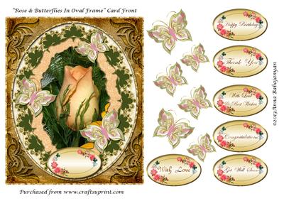 Rose & Butterflies in Oval Frame Card Front