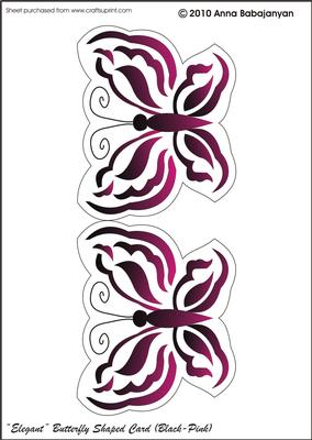 Elegant Butterfly Shaped Card ( Black Pink )