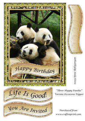 Three Happy Pandas Various Occasions Topper