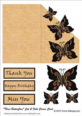 Three Butterflies Cut and Fold Corner Card