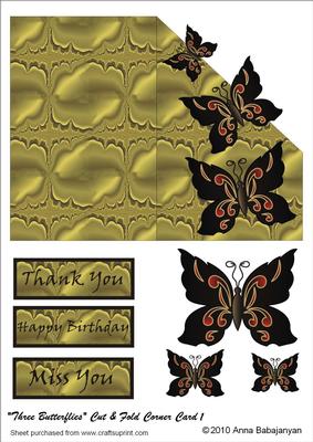 Three Butterflies Cut and Fold Corner Card 1