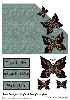 Three Butterflies Cut and Fold Corner Card 2
