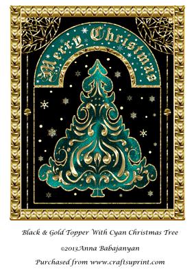 Black & Gold Topper with Cyan Christmas Tree