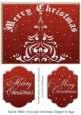 Red & White Freestyle Christmas Topper & Tags