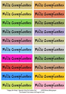 Happy Birthday Spanish Colorful Labels Set