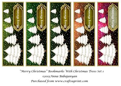 Merry Christmas Bookmarks with Christmas Trees Set 1