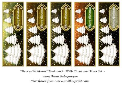 Merry Christmas Bookmarks with Christmas Trees Set 2