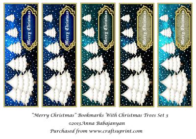 Merry Christmas Bookmarks with Christmas Trees Set 3