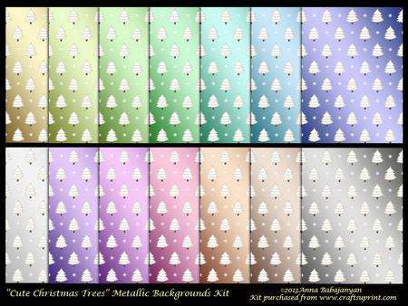 Cute Christmas Trees Metallic Backgrounds Kit