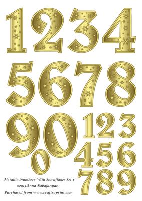 Metallic Numbers with Snowflakes Set 1