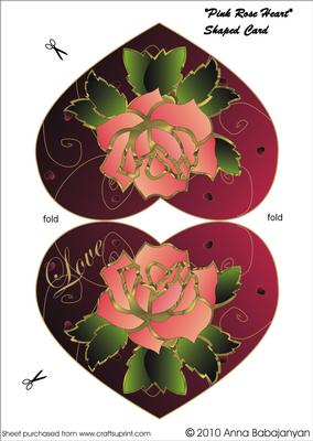 Pink Rose Heart Shaped Card