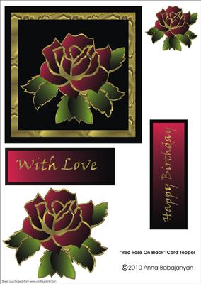 Red Rose on Black Card Topper