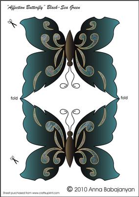 Affection Butterfly Black Sea-green Shaped Card