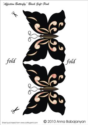 Affection Butterfly Black Soft-pink Shaped Card