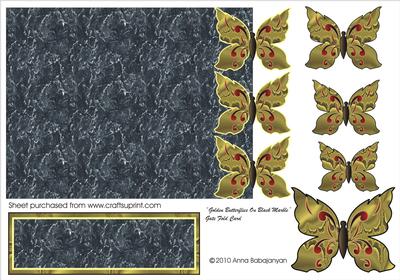 Golden Butterflies on Black Marble Gate Fold Card