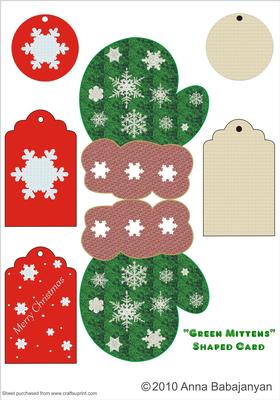 Green Mittens Shaped Card