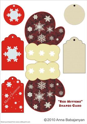 Red Mittens Shaped Card