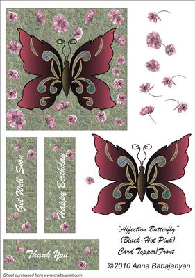 Affection Butterfly( Black Hot-pink) Card Topper/ Front