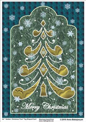 A4 "golden Christmas Tree" Tag Shaped Card