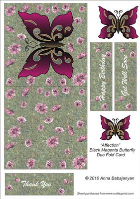 Affection Black-magenta Butterfly Duo Fold Card