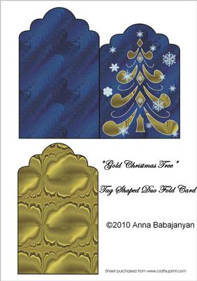 Gold Christmas Tree Tag Shaped Duo Fold Card