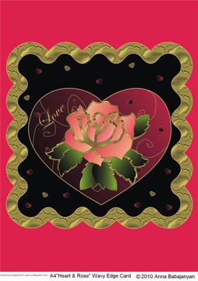 A4 "heart & Rose" Wavy Edge Card