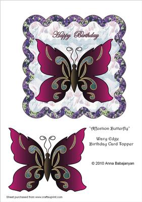 Affection Butterfly Wavy Edge Birthday Card Topper