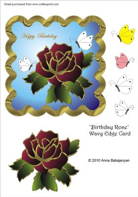 Birthday Rose Wavy Edge Card