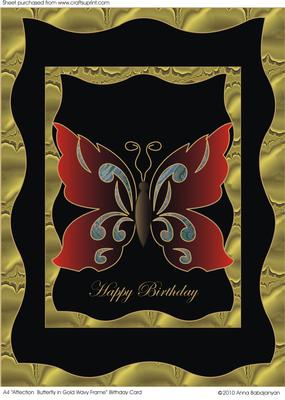 A4 Affection Butterfly in Gold Frame Birthday Card