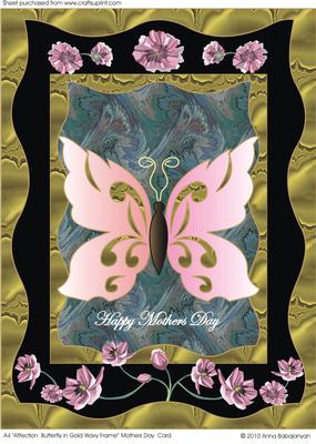 A4 Affection Butterfly in Gold Frame Mothers Day Card