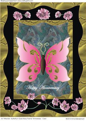 A4 Affection Butterfly in Gold Frame Anniversary Card