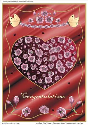 A4 Red Silk "cherry Blossom Heart" Congratulations Card